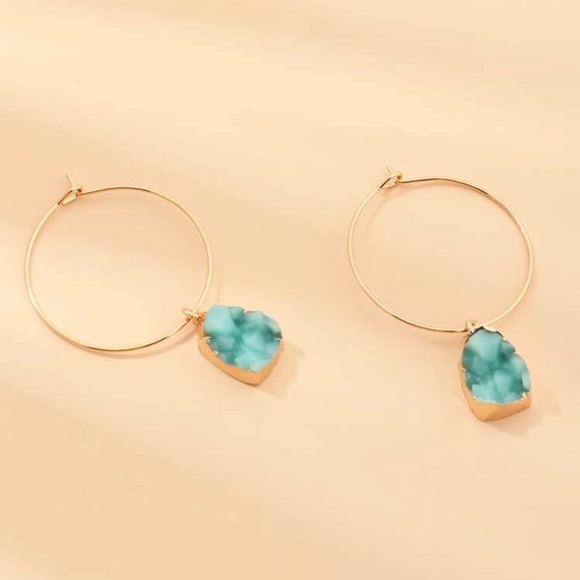 LAST! Best seller! Turquoise druzy hoops - Picture 3 of 11